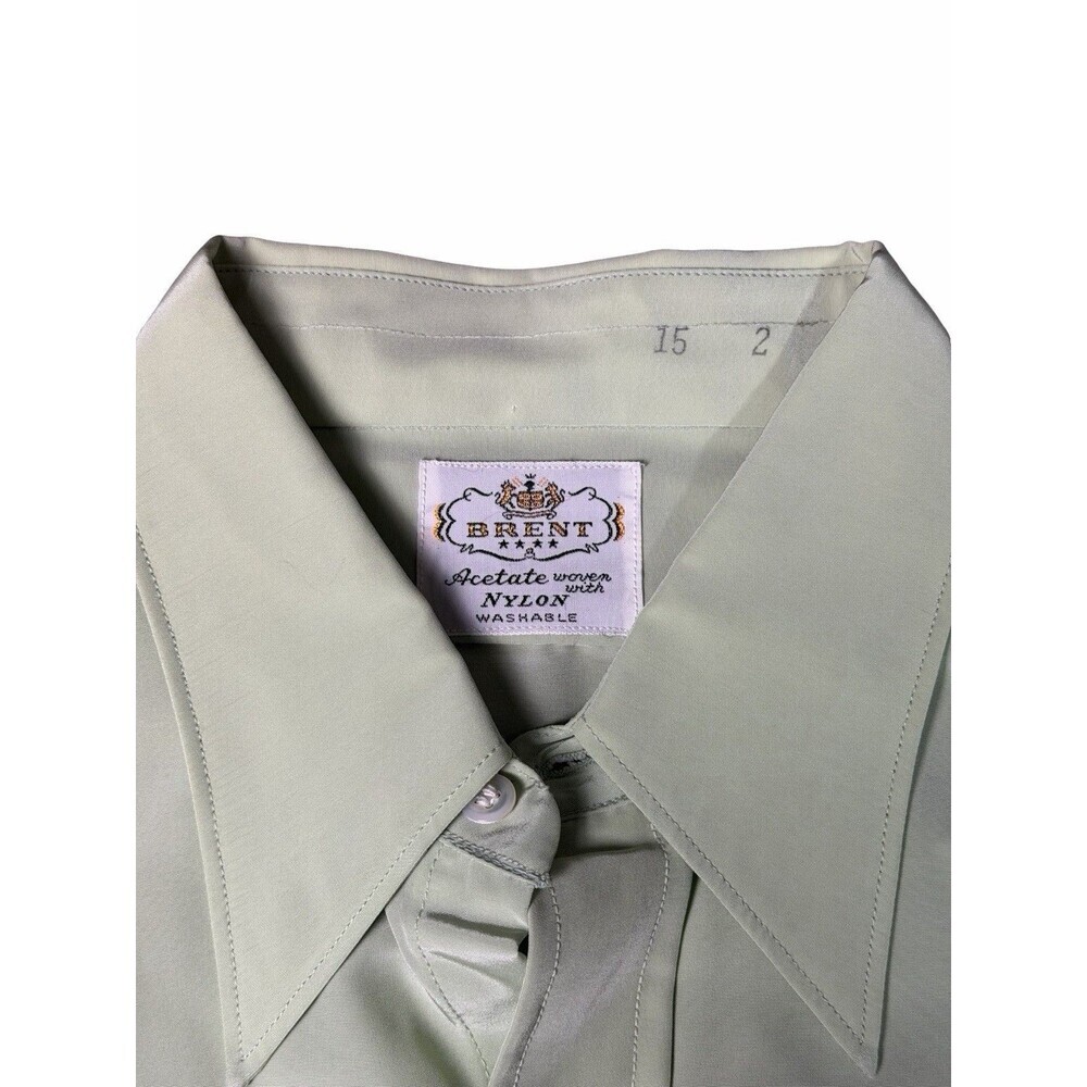 Vintage 70s Men’s M Brent Montgomery Ward Satin Button Up Shirt Mint Green - Picture 3 of 10